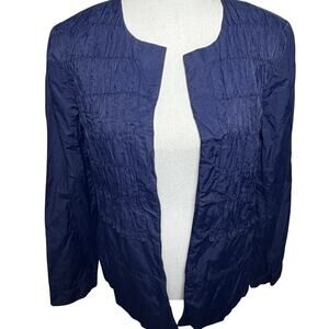 Chico's Women's Ruched Jacket Blazer Size 2  Lg 12-14 Navy EUC, Easywear Classic